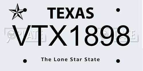 VTX1898 Texas License Plate
