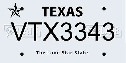 VTX3343 Texas License Plate