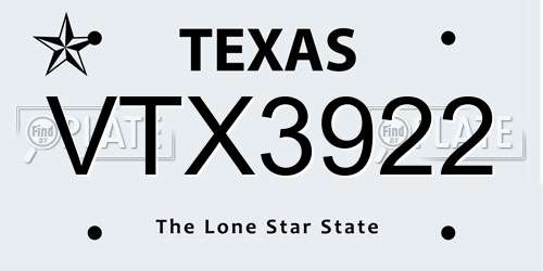 VTX3922 Texas License Plate