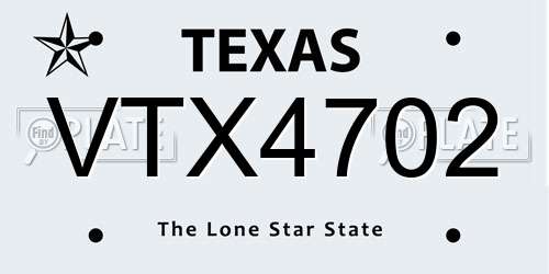 VTX4702 Texas License Plate