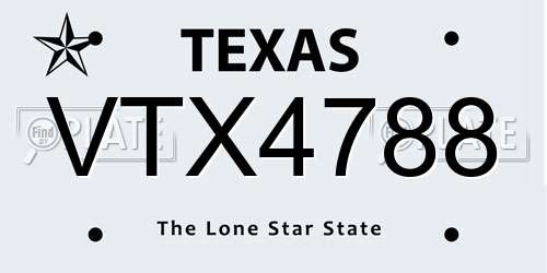 VTX4788 Texas License Plate