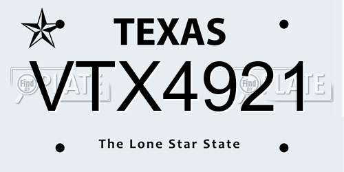 VTX4921 Texas License Plate