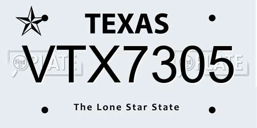 VTX7305 Texas License Plate