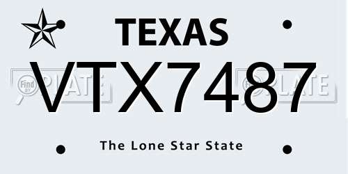 VTX7487 Texas License Plate