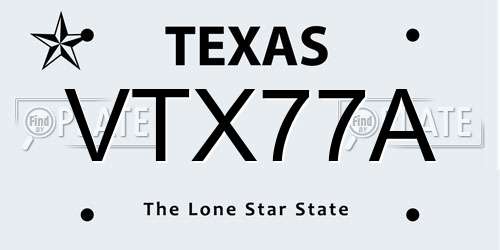 VTX77A Texas License Plate