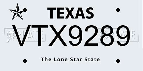 VTX9289 Texas License Plate