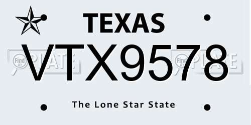 VTX9578 Texas License Plate
