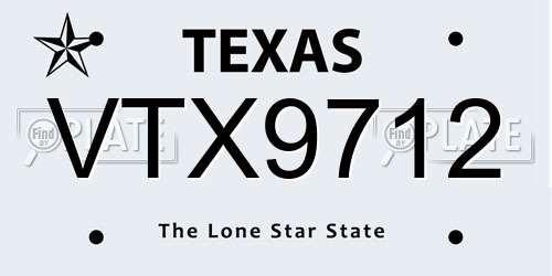 VTX9712 Texas License Plate