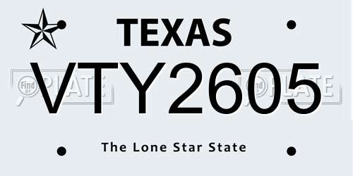 VTY2605 Texas License Plate