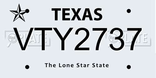 VTY2737 Texas License Plate