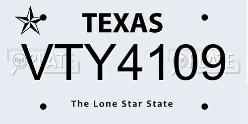 VTY4109 Texas License Plate