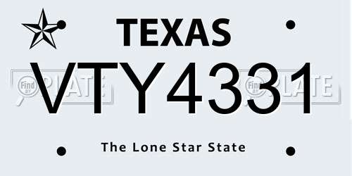 VTY4331 Texas License Plate
