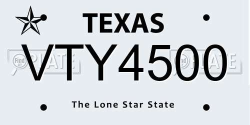 VTY4500 Texas License Plate
