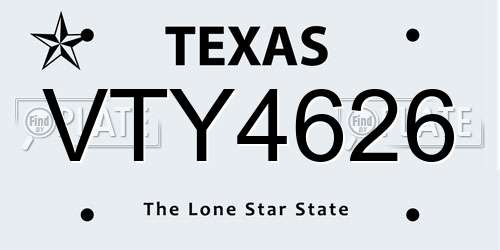 VTY4626 Texas License Plate