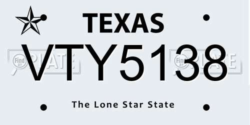 VTY5138 Texas License Plate