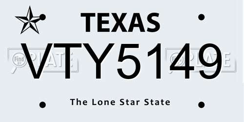 VTY5149 Texas License Plate