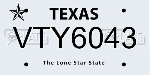 VTY6043 Texas License Plate