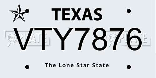 VTY7876 Texas License Plate