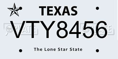 VTY8456 Texas License Plate