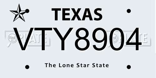 VTY8904 Texas License Plate