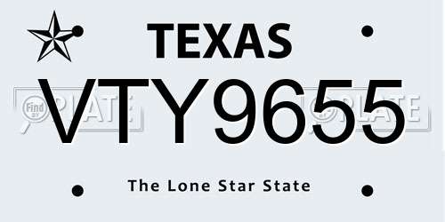 VTY9655 Texas License Plate