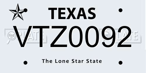 VTZ0092 Texas License Plate