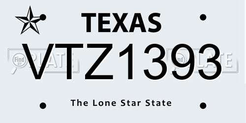 VTZ1393 Texas License Plate