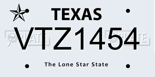VTZ1454 Texas License Plate