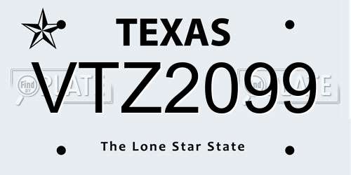 VTZ2099 Texas License Plate