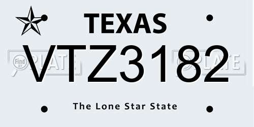 VTZ3182 Texas License Plate