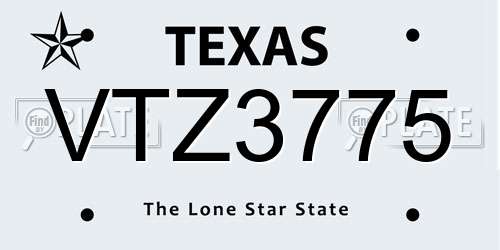 VTZ3775 Texas License Plate