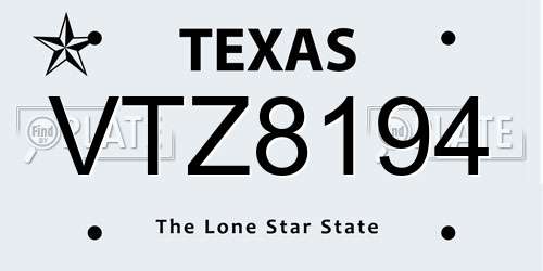 VTZ8194 Texas License Plate
