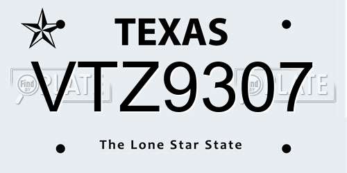 VTZ9307 Texas License Plate