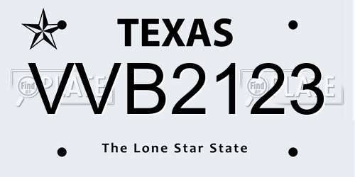 VVB2123 Texas License Plate