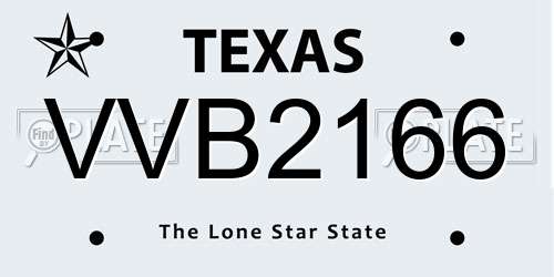 VVB2166 Texas License Plate