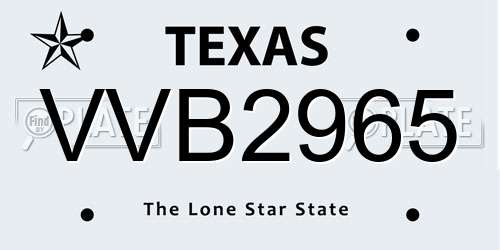 VVB2965 Texas License Plate