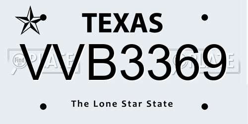 VVB3369 Texas License Plate