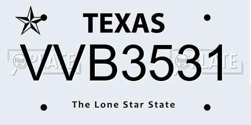VVB3531 Texas License Plate