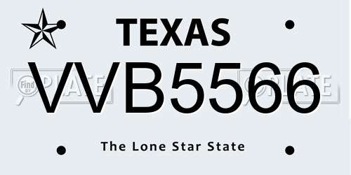 VVB5566 Texas License Plate