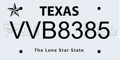 VVB8385 Texas License Plate