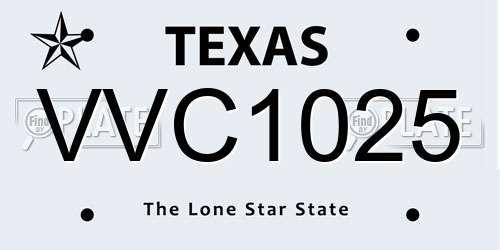 VVC1025 Texas License Plate