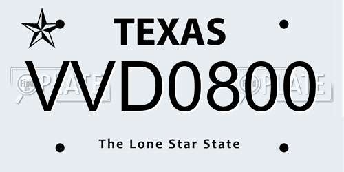 VVD0800 Texas License Plate
