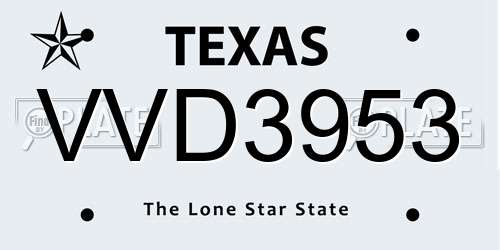 VVD3953 Texas License Plate