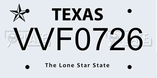 VVF0726 Texas License Plate