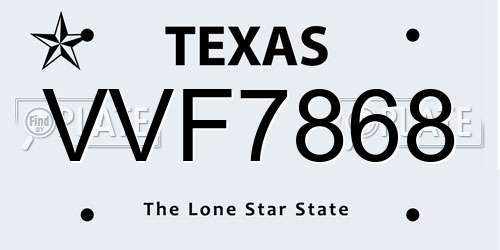 VVF7868 Texas License Plate