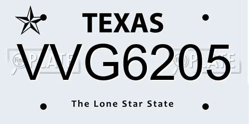 VVG6205 Texas License Plate