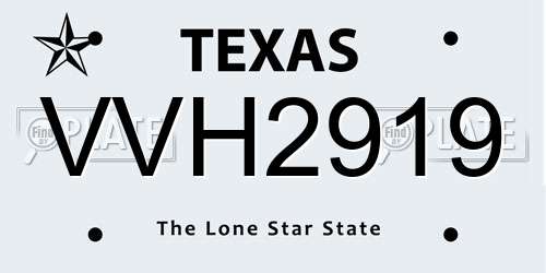 VVH2919 Texas License Plate