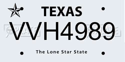 VVH4989 Texas License Plate