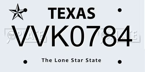 VVK0784 Texas License Plate