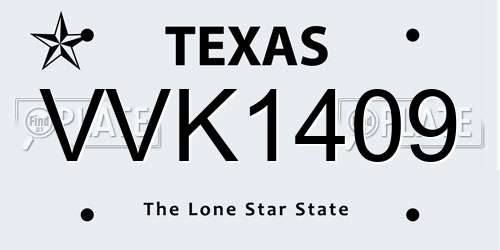 VVK1409 Texas License Plate